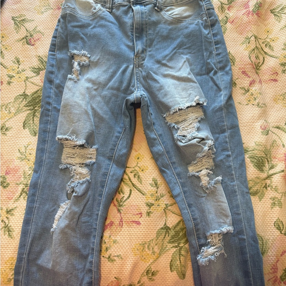 Fashion Nova Light Blue Distressed Skinny Jeans